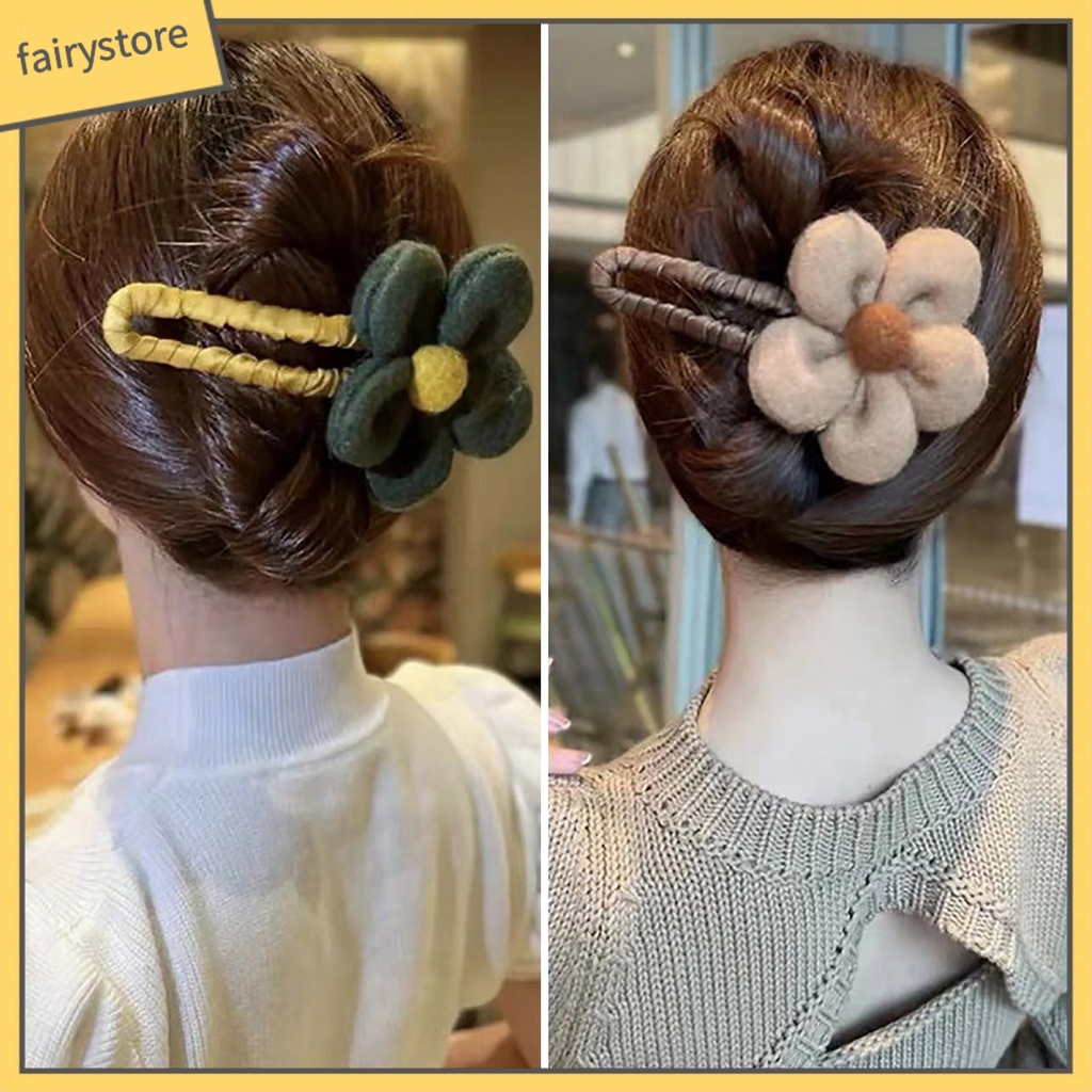 Kẹp Tóc Hình Bông Hoa Màu Trơn Co Giãn Chống Trượt Phong Cách Vintage