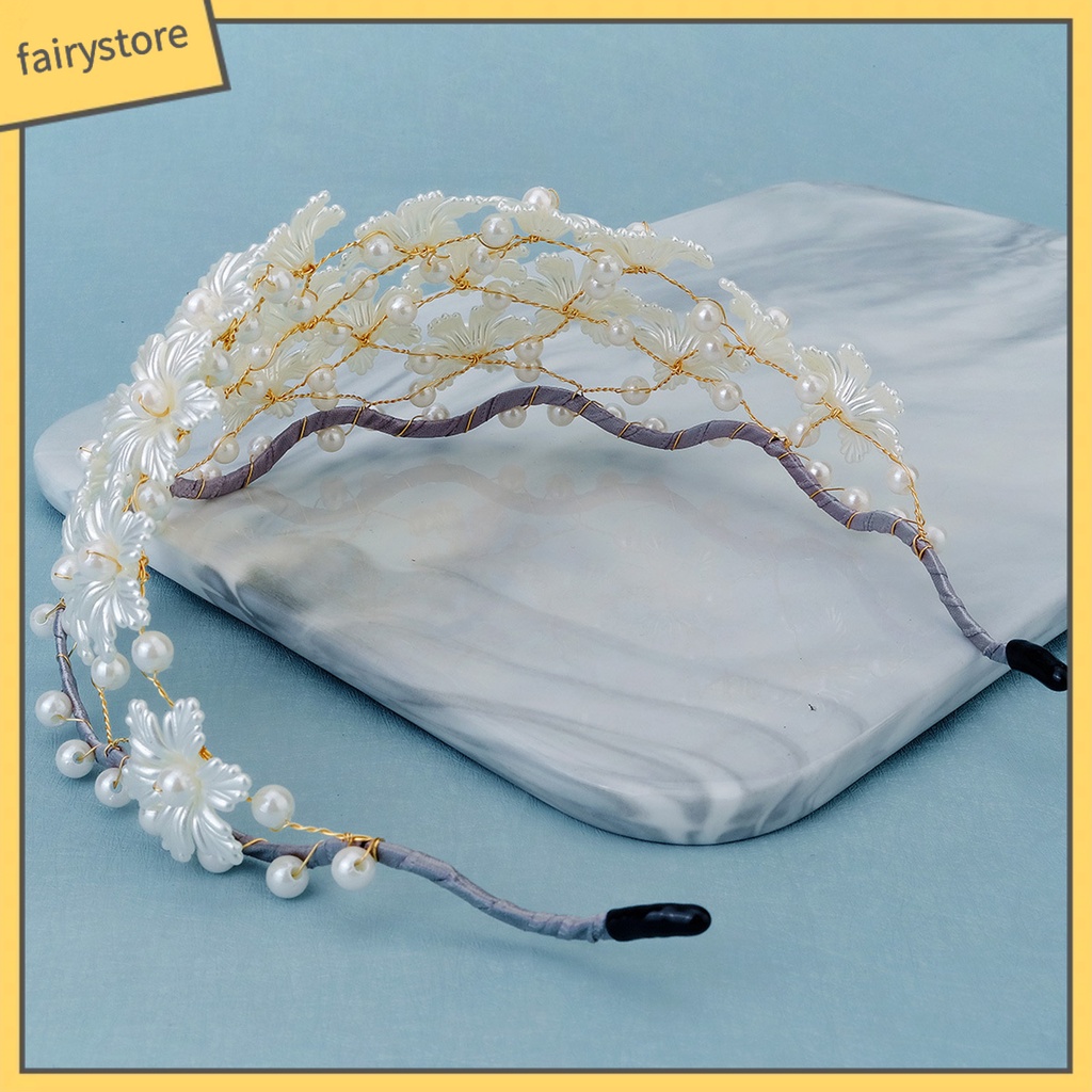 Băng Đô Cài Tóc Bản Rộng Co Giãn Chống Trượt Trang Trí Hoa Đính Ngọc Trai Giả Cho Nữ