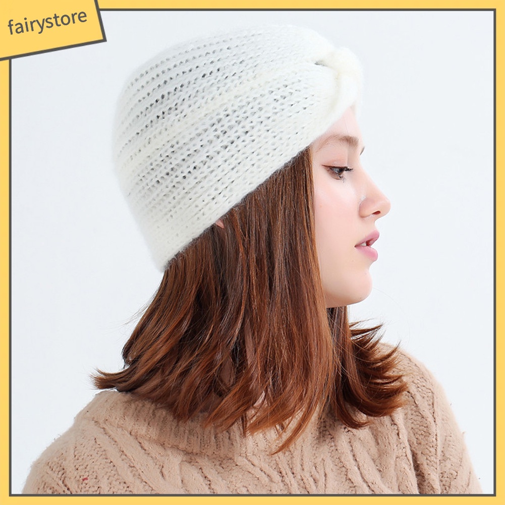 Mũ Turban Đan Len Màu Trơn Thời Trang Thu Đông Cho Nữ