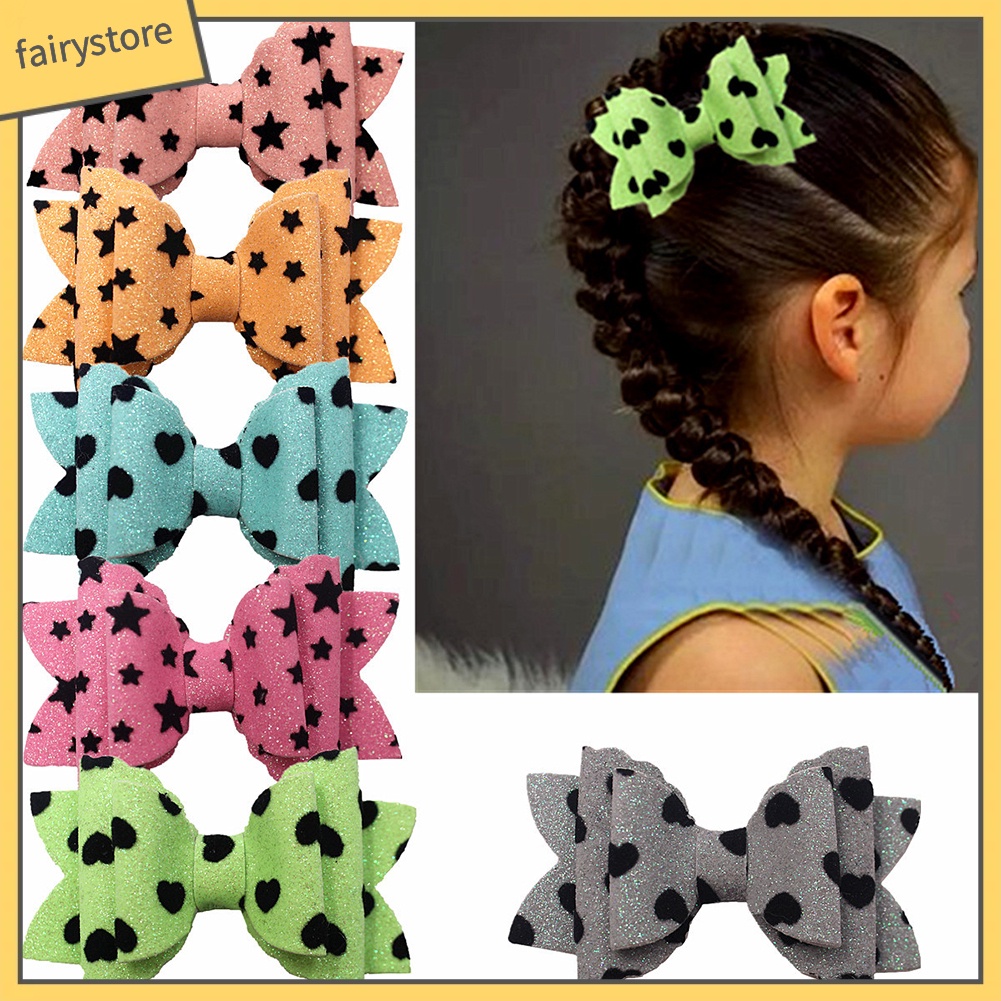 Kẹp Tóc Hình Ngôi Sao / Trái Tim Đính Kim Sa Lấp Lánh Xinh Xắn Cho Bé Gái