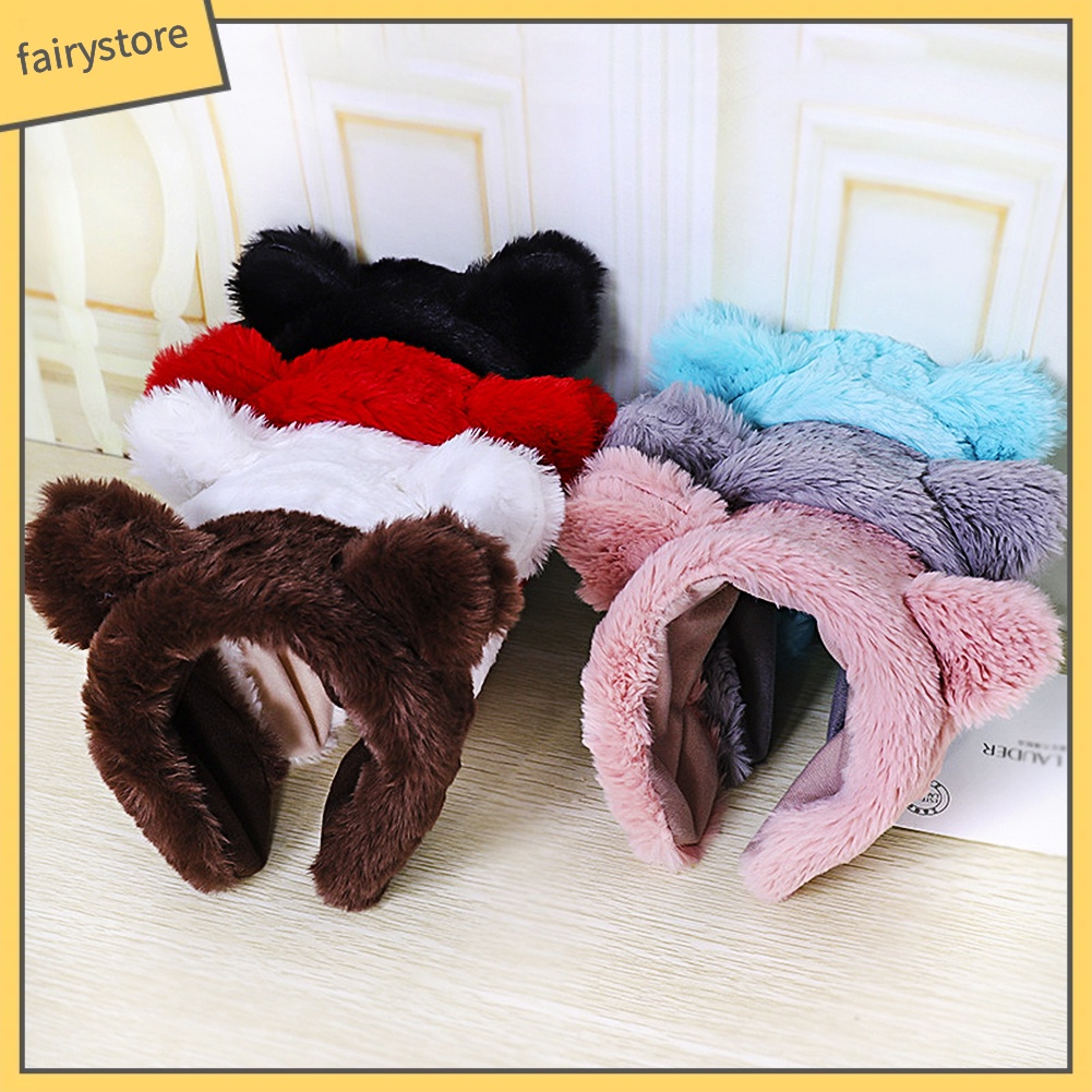 Cài Tóc Tai Thỏ Phủ Lông Mềm Mại Giữ Ấm Mùa Đông Cho Nữ