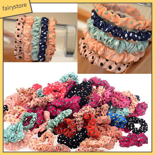 Set 10 Dây Cột Tóc Co Giãn Hoạ Tiết Chấm Bi Dễ Thương Cho Nữ