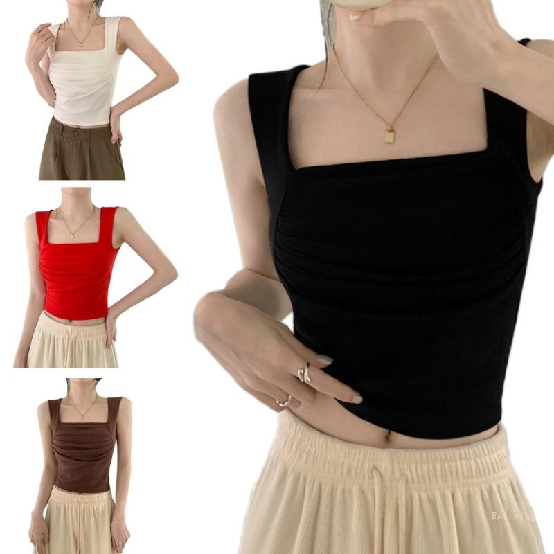 Áo Croptop Cổ Vuông Màu Trơn Mềm Mại Thời Trang Mùa Hè Quyến Rũ Cho Nữ