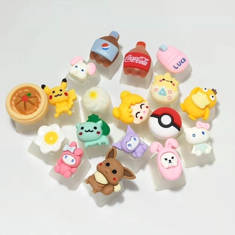 Nút Bàn Phím Trong Suốt Họa Tiết Pokemon Màu Hồng Dễ Thương