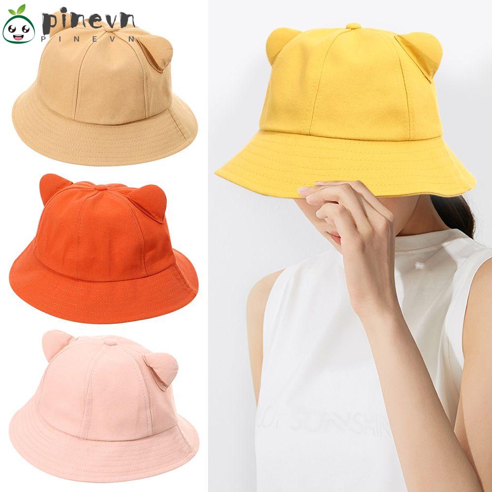 Nón Vành Cotton Tai Mèo Màu Trơn Dễ Thương Cho Nữ