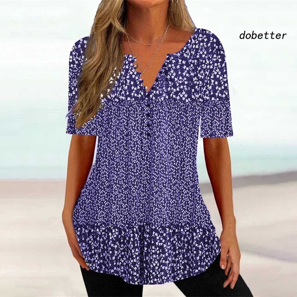 [DO] Áo Sơ Mi Mùa Hè Dáng Rộng Cổ Chữ V Tay Ngắn In Họa Tiết Hoa Cổ Điển Kích Thước Lớn Mặc Hàng Ngày Cho Nữ