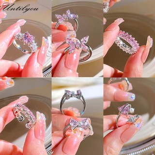 Yeezii nhẫn bạc đính đá opal hình nơ / trái tim cho nữ