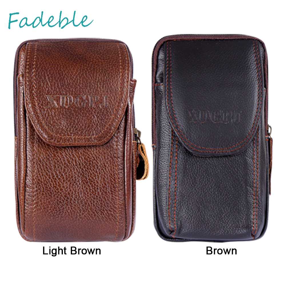 Túi Đeo Thắt Lưng Da Bò Ba Ngăn Đựng Điện Thoại Màu Trơn Dành Cho Nam