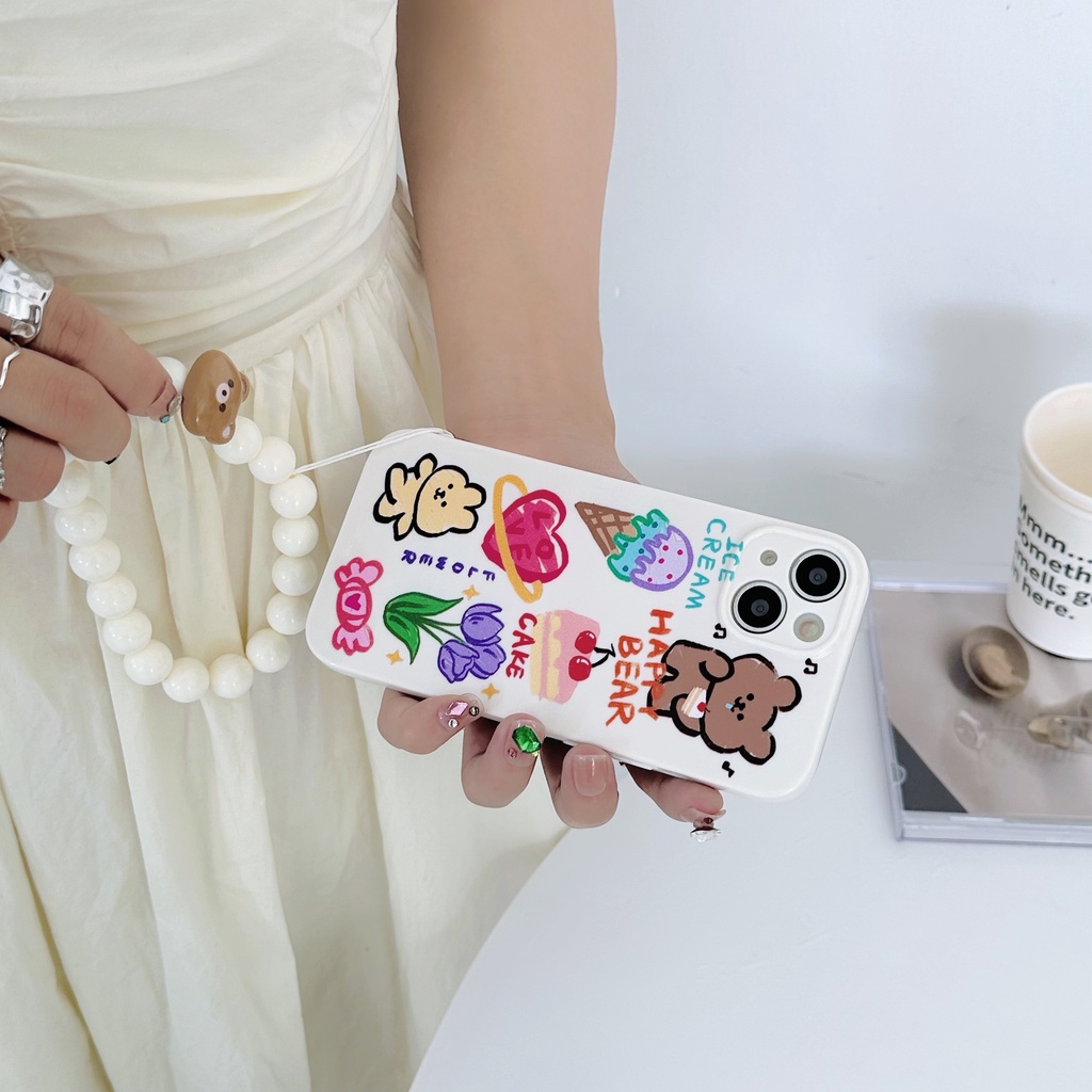 Ốp Điện Thoại TPU Silicon Chống Sốc In Hình Gấu Hoạt Hình Kèm Dây Đeo Cho iPhone 13 12 11 Pro Max 14 Plus