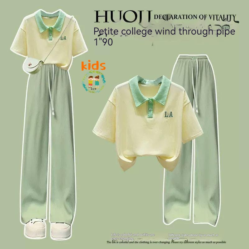 Set Áo Thun Tay Ngắn + Quần Dài Phong Cách Mùa Hè Mới Cho Bé Gái 3-5 - 8-10 - 12-13 Tuổi
