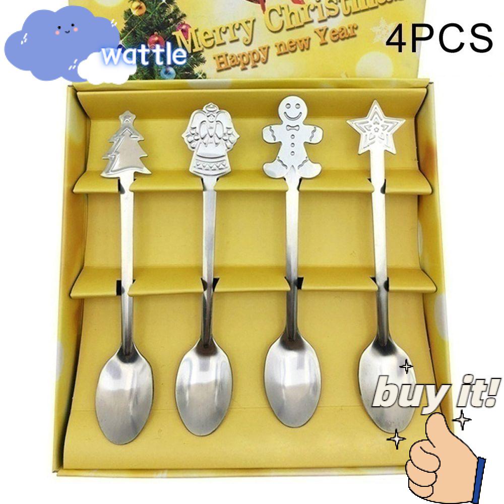 Bộ 4 Muỗng Cà Phê Bằng Thép Không Gỉ Họa Tiết Người Tuyết Giáng Sinh