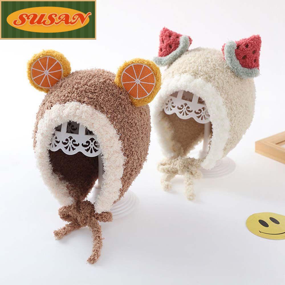 Mũ Len Trùm Tai Đính Hai Quả Bông Dễ Thương Cho Bé