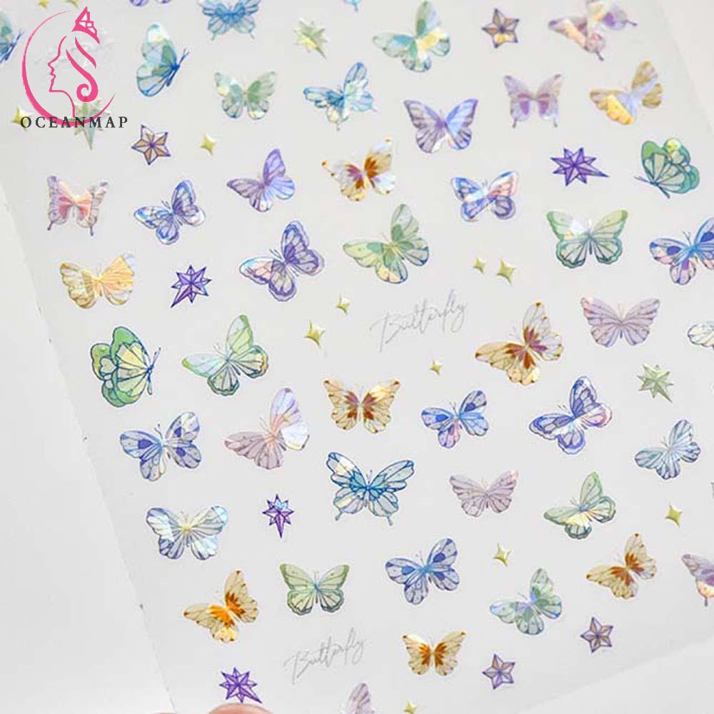 Hình Dán Trang Trí Móng Tay Hình Bướm Màu Laser Phong Cách Hàn Quốc