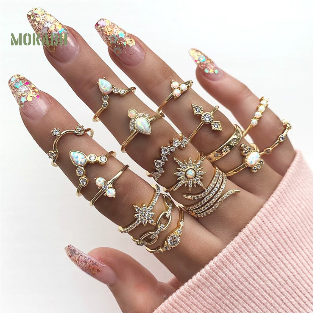 [Fas] Set 17 Nhẫn Đeo Giữa Ngón Tay Theo Phong Cách Du Mục