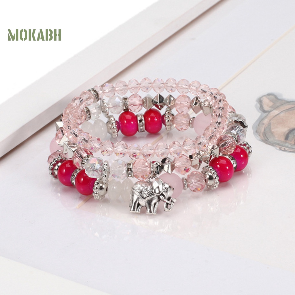 Bộ 3 Vòng Tay Chuỗi Hạt Pha Lê Nhân Tạo Nhiều Lớp Phong Cách Bohemia Thời Trang Cho Nữ