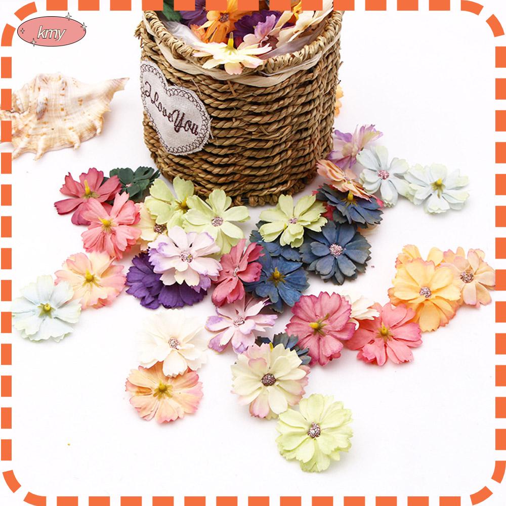 Set 50 bông hoa cúc giả bằng lụa 4.5cm nhiều màu trang trí sổ tay / đồ thủ công DIY