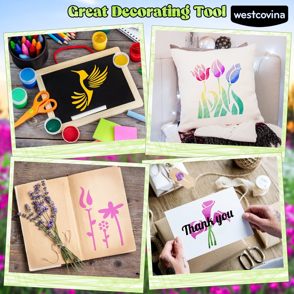 [WSTN] [WSTN]✎Bộ 60 Khuôn Vẽ Tranh Hình Hoa Lá Thú Cưng Khoét Rỗng Tái Sử Dụng Được