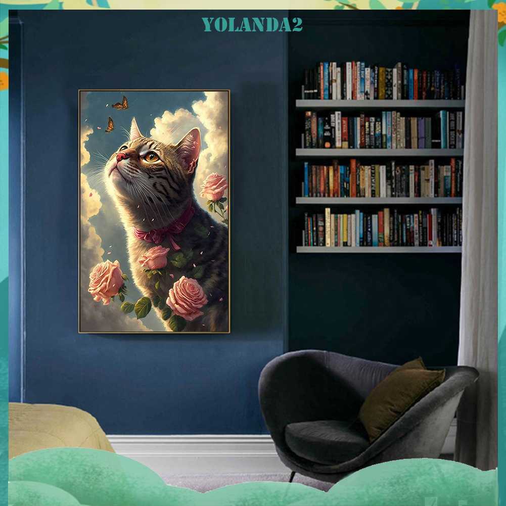 Tranh Đính Đá Kim Cương Toàn Bộ 5D DIY Hình Vẽ Mèo Trang Trí Nhà Cửa