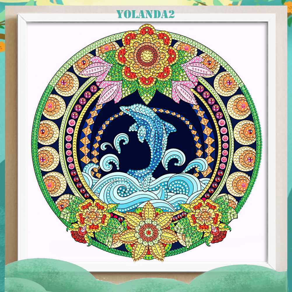 Tranh Đính Đá Hình Cá Heo 5D Nghệ Thuật Tự Làm Thủ Công Treo Trang Trí Nội Thất