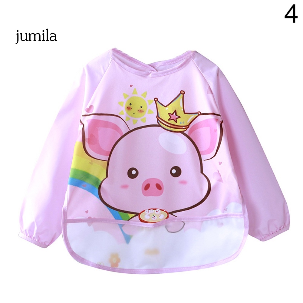 Yếm Ăn Tay Dài Chống Nước Có Túi In Hình Hoạt Hình Dễ Thương Cho Trẻ Sơ Sinh