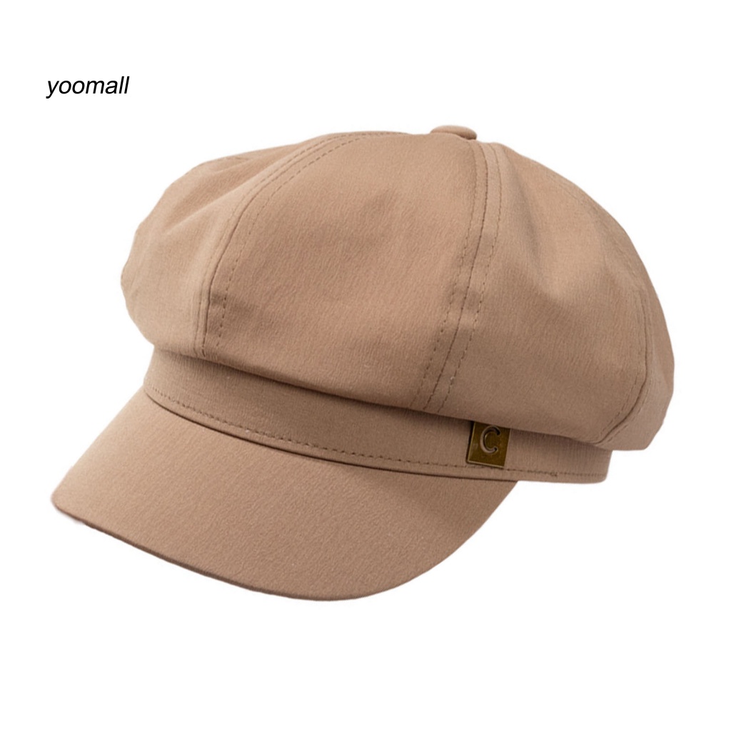 Mũ Beret Màu Trơn In Logo Vòm Tròn Vành Ngắn Thời Trang Cho Nữ