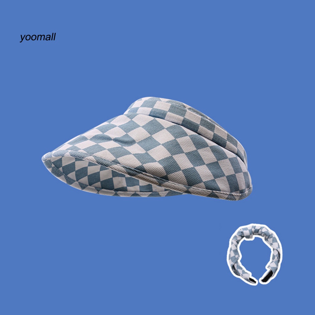 Mũ Rộng Vành Chống Nắng Tia UV Hở Chóp Màu Sắc Tương Phản In Họa Tiết Kẻ Ô Cho Nữ