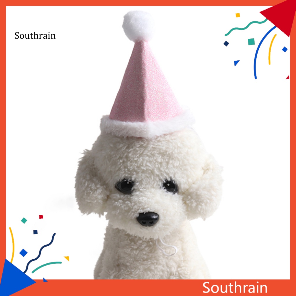 Mũ Đội Có Dây Rút Bề Mặt Bóng Lấp Lánh Trang Phục Cho Thú Cưng Chó Mèo Giáng Sinh