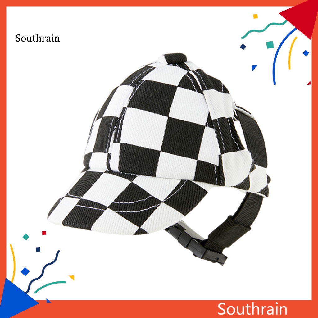 Mũ Lưỡi Trai Thiết Kế Hình Bàn Cờ Chống Nắng Phong Cách Có Thể Điều Chỉnh Dành Cho Cún Cưng