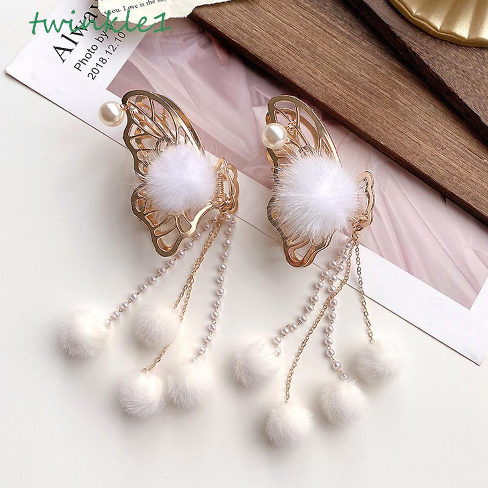 Kẹp Càng Cua Dài Tua Rua Hình Bướm Rỗng Lấp Lánh Cổ Điển Cho Nữ