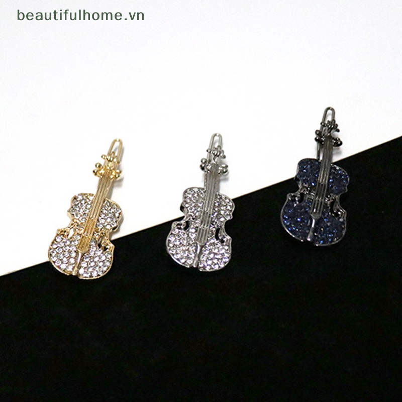 Kẹp Tóc Kim Loại Đính Đá Hình Đàn Violin Thời Trang Cho Nữ
