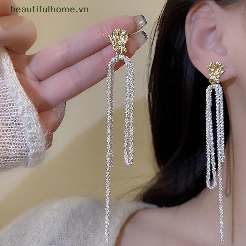 1 Đôi Bông Tai Tua Rua Đính Đá Lấp Lánh Phong Cách Hàn Quốc Thời Trang Cho Nữ