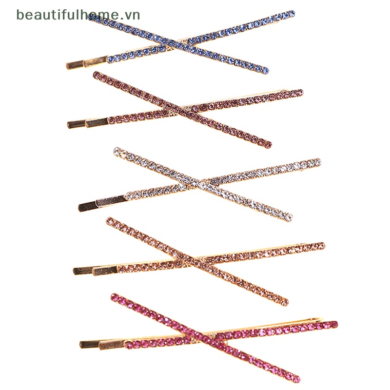 Kẹp Tóc Kim Loại Hình Chữ X Đính Đá Pha Lê Nhiều Màu Sắc