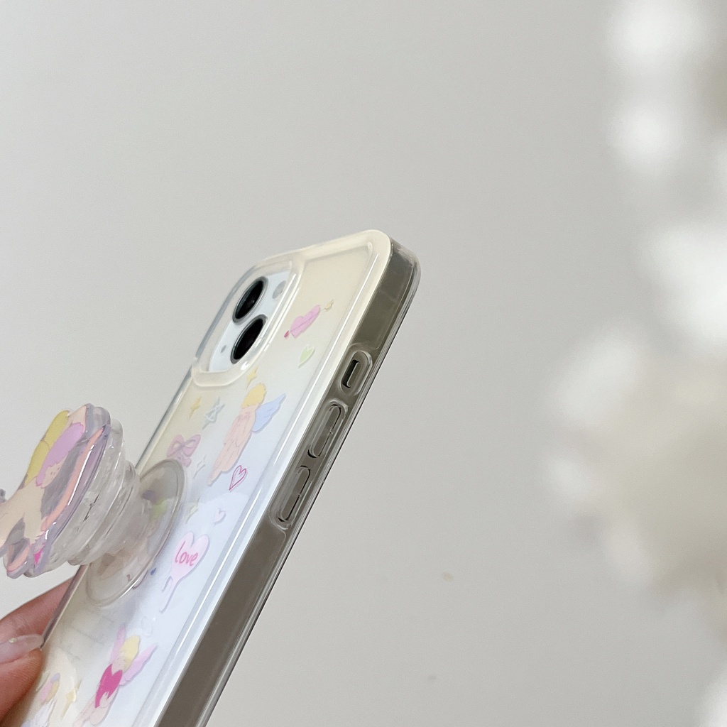 Ốp Điện Thoại Imd Trong Suốt Viền Thẳng In Hoạt Hình Thiên Thần Kèm Giá Đỡ Cho iPhone 14 13 12 11 PRO MAX