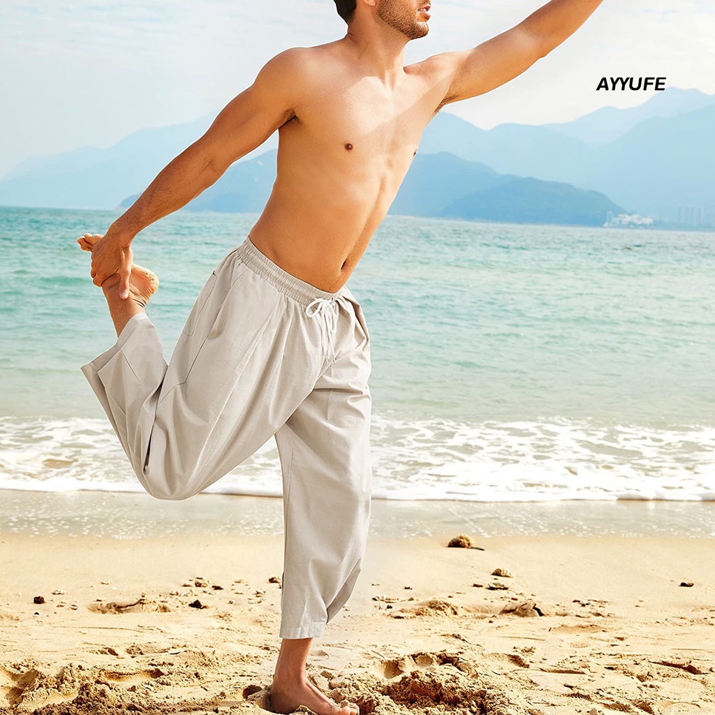 [AYYUFE] Quần Harem Dáng Rộng Lưng Thun Dây Rút Màu Trơn Mặc Hàng Ngày Cho Nam