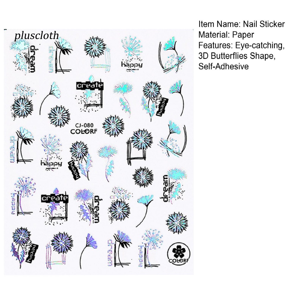 1 Tấm Nhãn Dán Trang Trí Móng Tay Tự Dính Họa Tiết Lá Bướm 3D