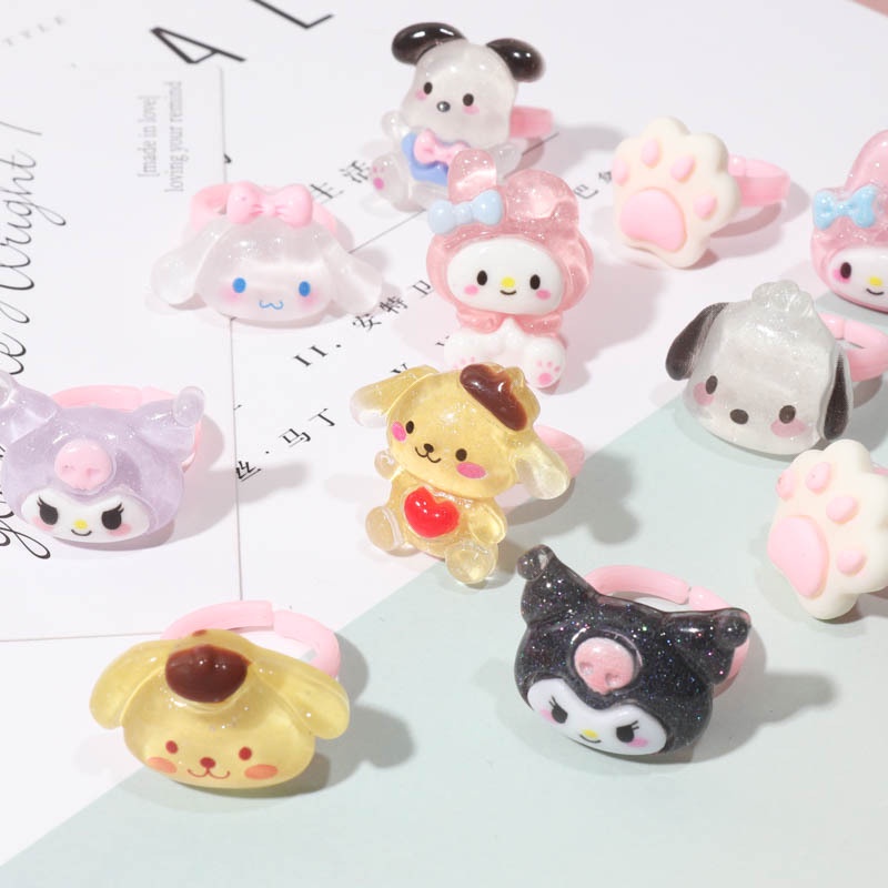 SANRIO Bộ 2 Nhẫn Hở Hình kuromi cinnamoroll melody Dễ Thương Cho Bé h0016