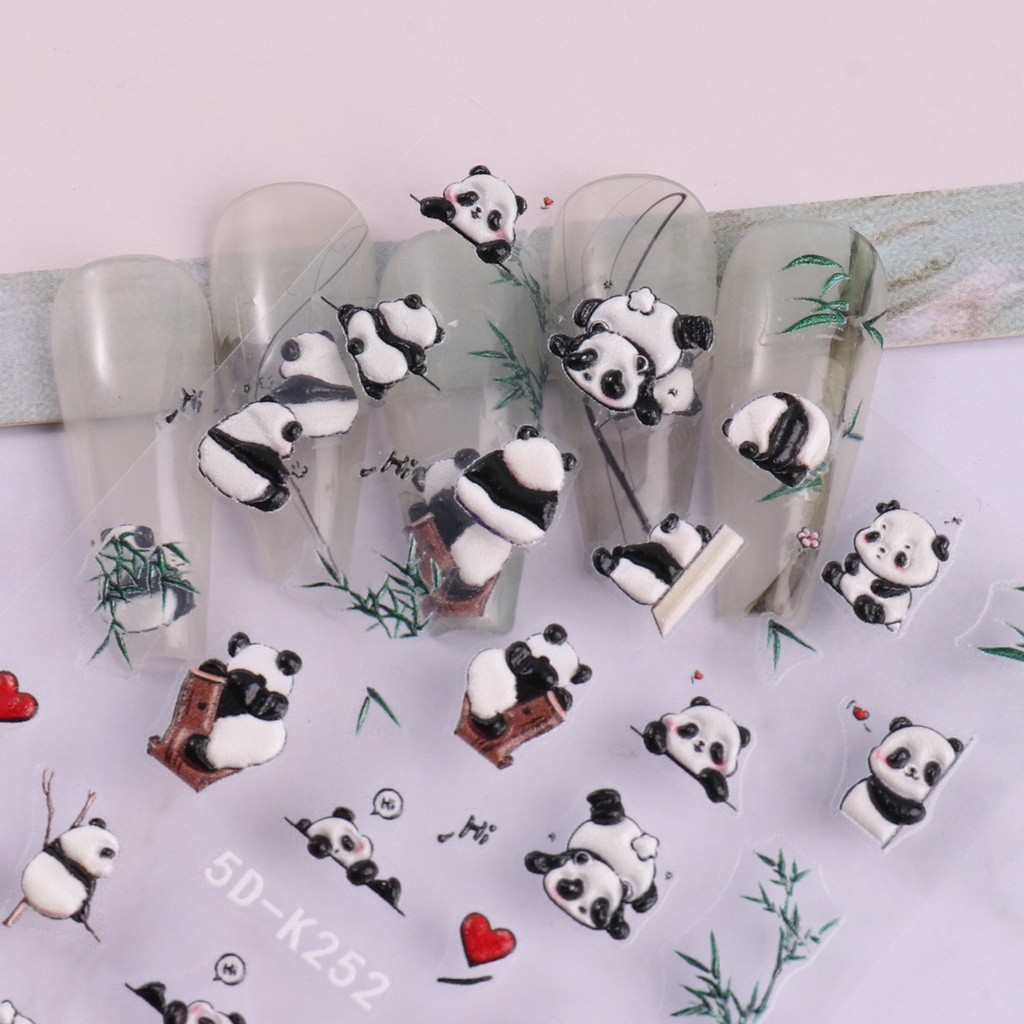 Miếng Dán Trang Trí Móng Tay Họa Tiết Gấu Trúc Hoạt Hình 5D Dễ Thương