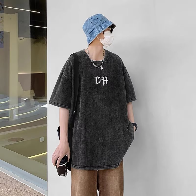 Áo Thun Cotton Nguyên Chất Ngắn Tay Cỡ Lớn Phong Cách Retro Đường Phố Cho Nam