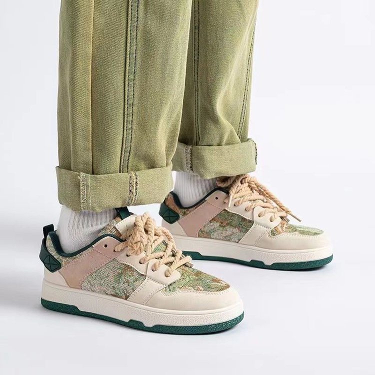 Giày Thể Thao Đế Cao Su Mềm Màu Hồng Và Xanh Lá Phong Cách Retro Dành Cho Nữ