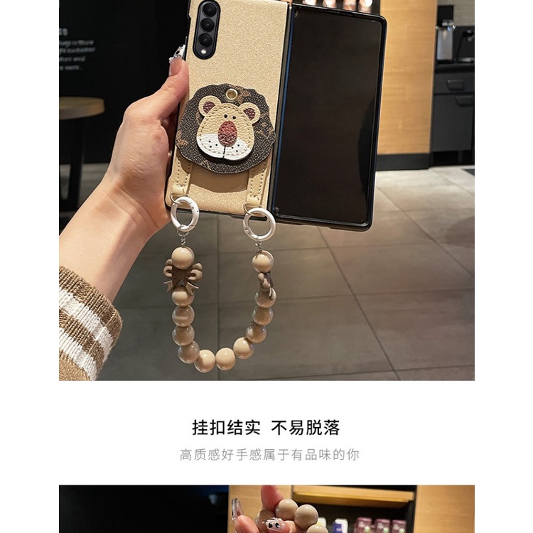 Bao Da Điện Thoại Hình Sư Tử Đính Hạt Vàng Sang Trọng Cho samsung galaxy z fold 5 4 3 2 5g Ốp