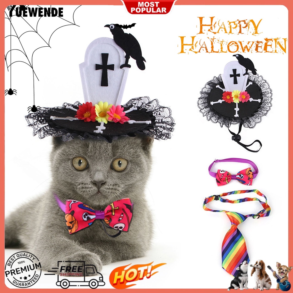 Yq.e 1 Set Phụ Kiện Cài Cổ + Mũ Hóa Trang Halloween Họa Tiết Hoa Siêu Nhẹ Có Thể Điều Chỉnh Cho Thú Cưng