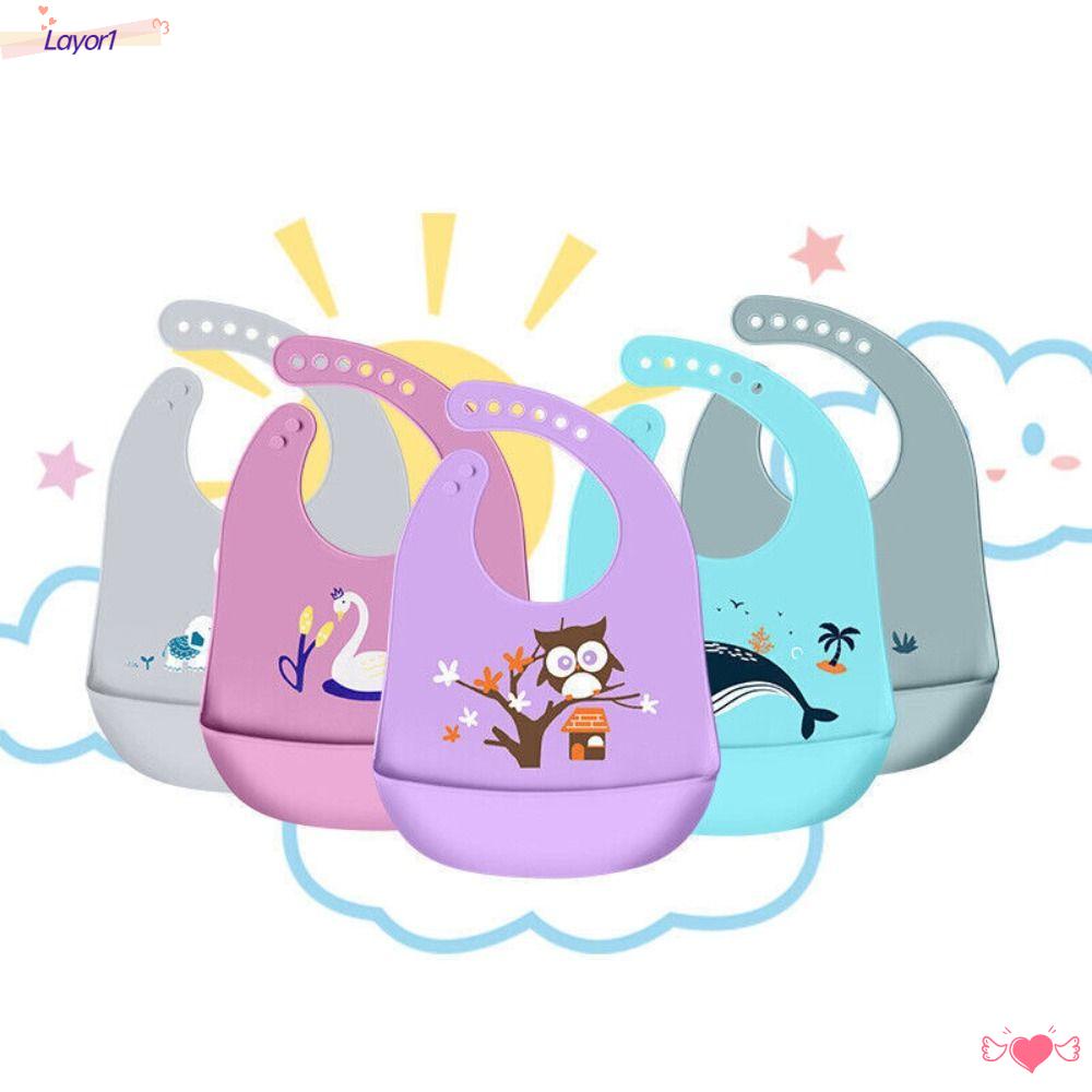 Yếm Ăn Silicone Chống Thấm Nước Có Thể Điều Chỉnh Kèm Túi Đựng LAYOR1 Cho Bé