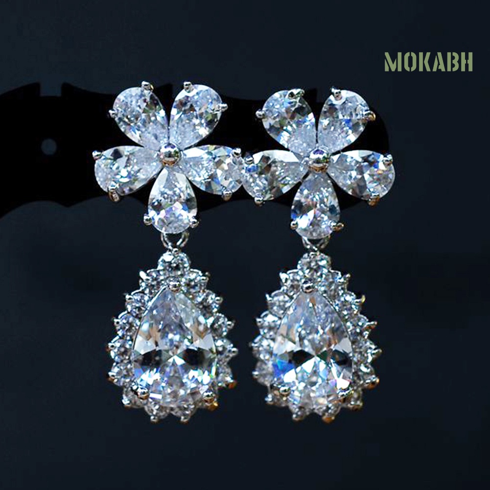 Bông Tai Dáng Dài Đính Đá Hình Hoa Và Quả Lê Thời Trang Cho Nữ