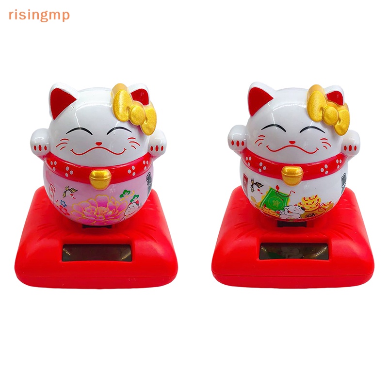 [risingmp] Tượng Mèo May Mắn Hoạt Hình Sử Dụng Năng Lượng Mặt Trời Trang Trí Bảng Điều Khiể