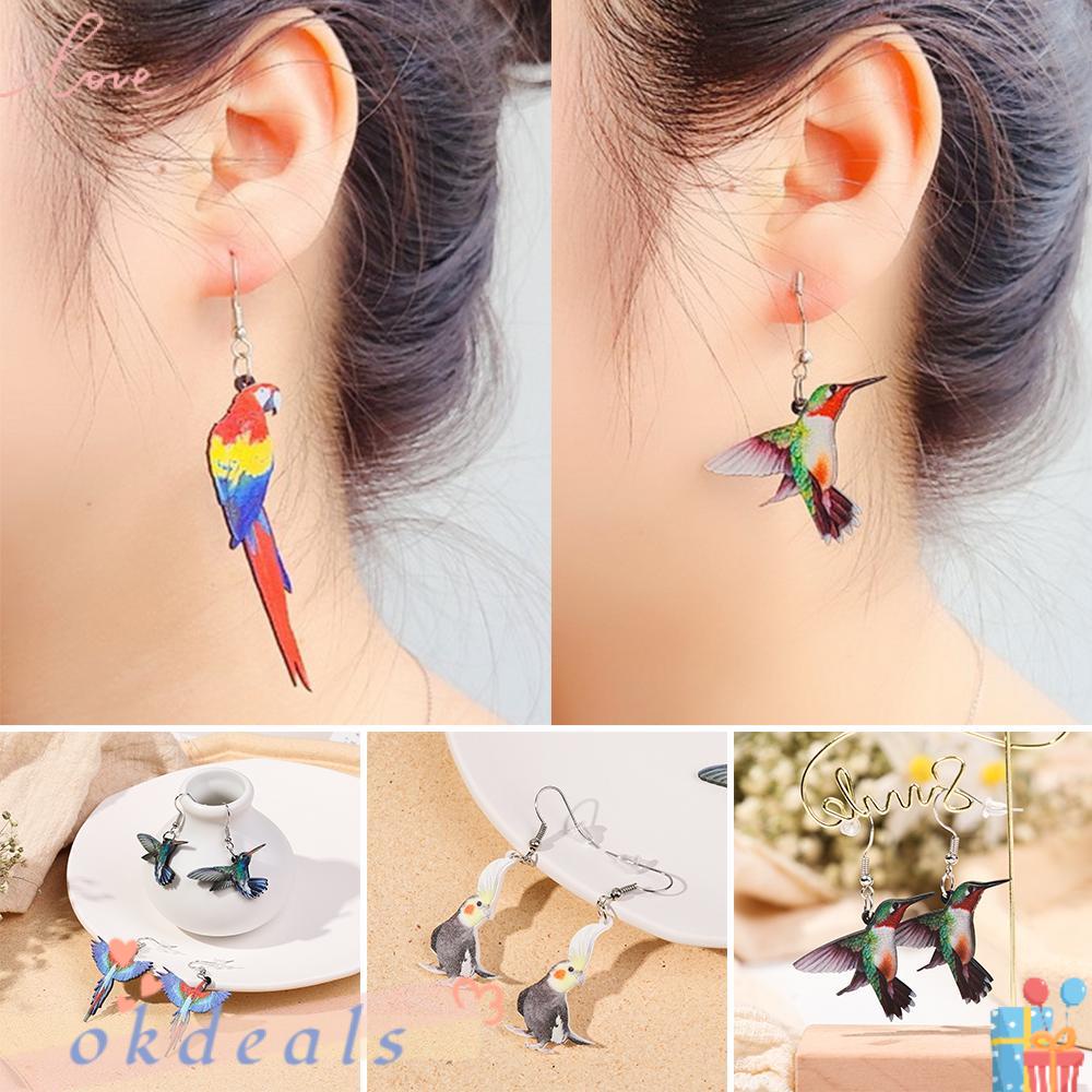 Bông Tai Hình Chim Vẹt Bằng Acrylic Cho Nữ