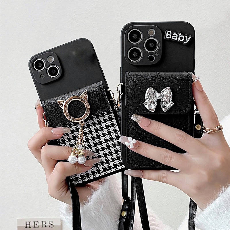 Ốp Lưng Da Cừu Có Dây Đeo kèm Ngăn Đựng Thẻ Cho iPhone 6 Plus tới 14 Promax, Hàng Chất Lượng Cao