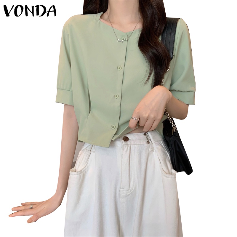 Vonda Áo Sơ Mi Tay Ngắn Phồng Cổ Vuông Thời Trang Hàn Quốc Dành Cho Nữ