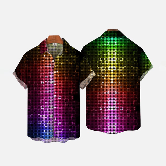 Áo Sơ Mi Ngắn Tay In Họa Tiết Vảy Cá 3D Màu Cầu Vồng Thời Trang Mùa Hè Cho Nam