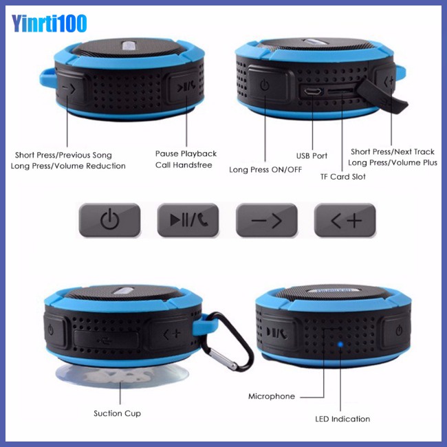 Loa Bluetooth 4.1 Không Dây Yinrti C6 Chống Nước IPX4 Và Phụ Kiện