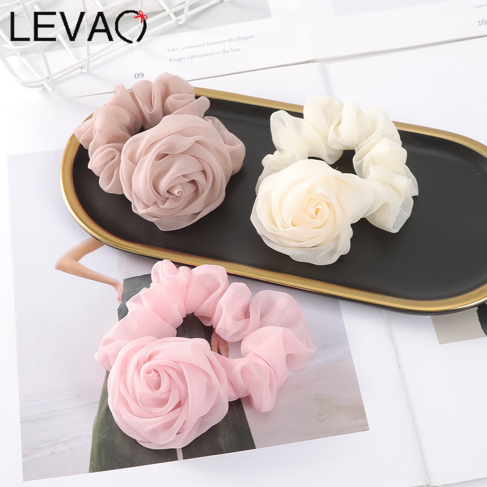 Dây Cột Tóc Lưới Bản Lớn In Họa Tiết Hoa Hồng Thanh Lịch Thời Trang Cho Nữ